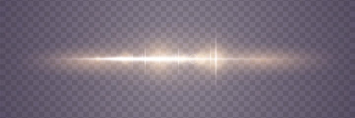 Fototapeta premium Light effect on a transparent background. Golden glowing neon lines. Golden glowing dust and glare of light. Vector illustration. EPS 10