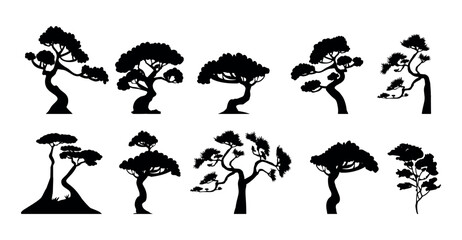 Japanese trees vector silhouette. silhouette of asian tree vector