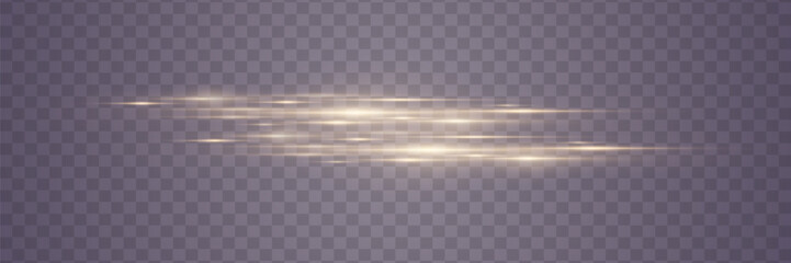 Fototapeta premium Light effect on a transparent background. Golden glowing neon lines. Golden glowing dust and glare of light. Vector illustration. EPS 10
