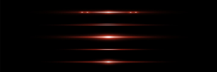 Horizontal glare of light. Laser beams, light neon lines. Beautiful light reflections. Glowing stripes on a transparent background.