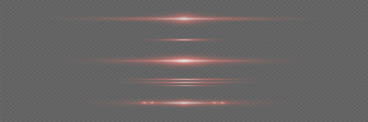 Horizontal glare of light. Laser beams, light neon lines. Beautiful light reflections. Glowing stripes on a transparent background.