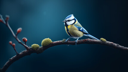 Blue tit on a branch of a tree