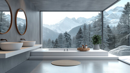 Marble Soak Room Nestled On The Slopes Displaying Glistening Frozen Beauty ,generated by IA