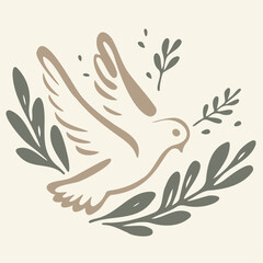 Fototapeta premium Dove and Olive Branch Illustration: Symbol of Peace, Love, and Freedom.
