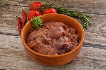 Raw chicken liver in the bowl