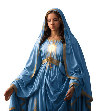 Blessed Virgin Mary isolated on a transparent background. Religious theme PNG image.
