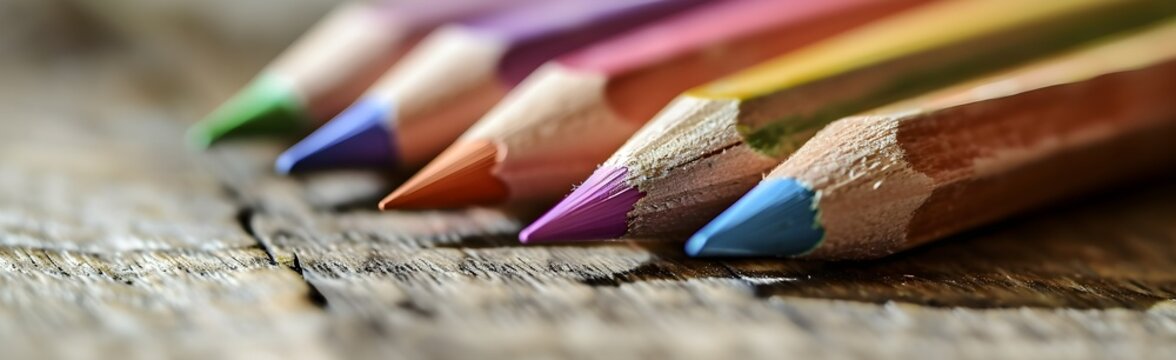 Closeup  colorful pencil in rainbow colors. School kids concept.