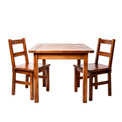 a wooden table chair set for 2-4 people, pure white background PNG