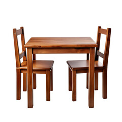 a wooden table chair set for 2-4 people, pure white background PNG