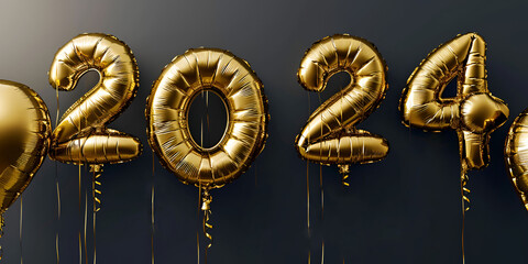2025, Golden, Inflatable Balloons, Celebration, Festive, Cofetti, black, grey, Background, ...
