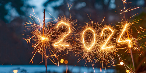 2025, 2024, Fireworks, Happy New Year, Celebration, Festive, Background, Backdrop, Banner, People, City