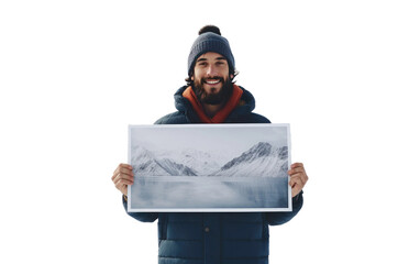 Detailed View of Handsome Male Holding a Painting of Rainbow Isolated on Transparent Background PNG.