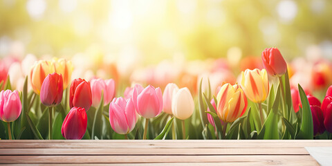 Spring colourful tulips, copy space, spring banner, Woman's day banner 