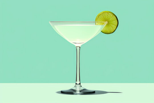 martini cocktail with lime slice on teal background clip art preview