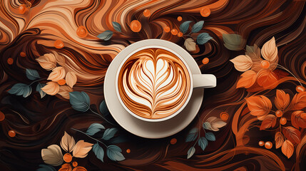 Abstract art of coffee and floral background in retro style