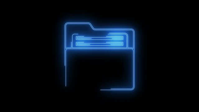 Video footage of glowing Folder icon. Looped Neon Lines abstract on black background. Futuristic laser background. Seamless loop. 4k video