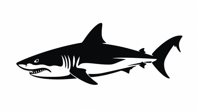 Silhouette of shark isolated on white background
