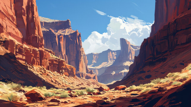 Canyon Wonders: Digital Painting with Red Rock Formations