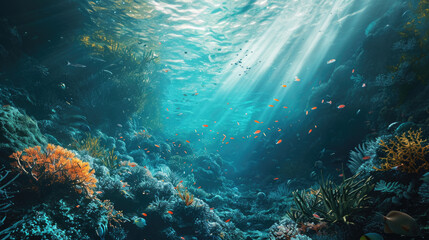Fototapeta na wymiar Underwater Odyssey: Digital Concept of Coral Reefs and Marine Life