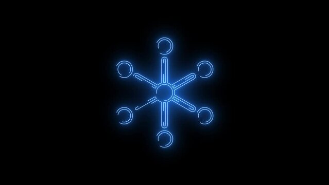 Video footage of glowing Network icon. Looped Neon Lines abstract on black background. Futuristic laser background. Seamless loop. 4k video