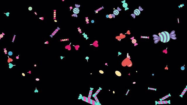 Cartoon Candy Rain On Transparent Background 4K Animation
