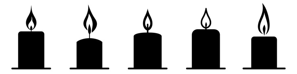 Candle silhouette. Set of black candle icons.