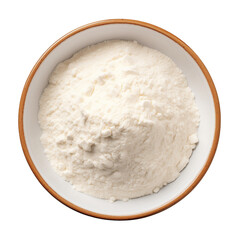 Fototapeta na wymiar Top view bowl of flour on white background