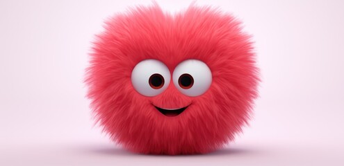 Fototapeta premium cute fuzzy furry heart on a monochrome background with emotion. Cartoon Heart with big realistic eyes. Pink shades