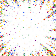 Rainbow colored scattered hearts. LGBT valentine
