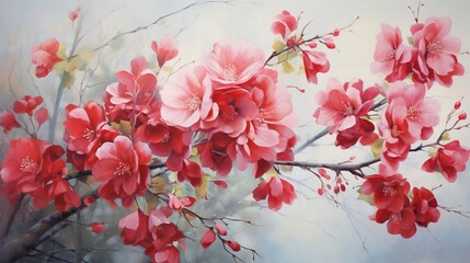 a garden of crimson delight with a close-up of red flowers elegantly displayed on a white canvas, creating a visually enchanting and uplifting portrayal.
