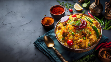 Delicious biryani professional studio photography, hyper-realistic