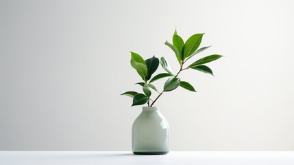 a green plant in a vase against a pure white backdrop.
