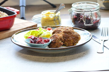 a traditional Czech dish of fried meatballs, minced meat with vegetables,