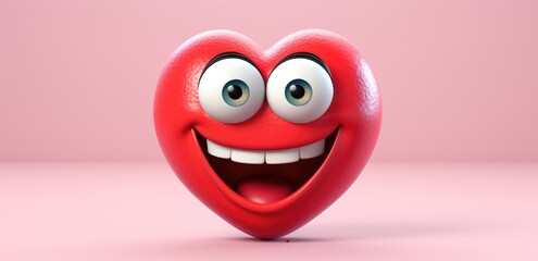 cute heart on a one tone background with emotion. Cartoon Heart with big realistic eyes. Pink shades