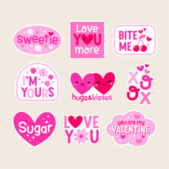 Set of cute stickers and badges design for valentine’s day.