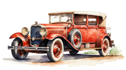 Red vintage convertible car illustration on white. Wall art wallpaper - obrazy, fototapety, plakaty