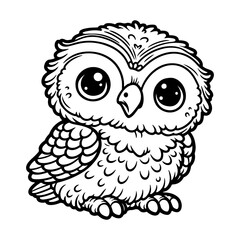 Kids Coloring Pages, Cute Baby Owl Coloring Pages, Baby Owl Character Vector Illustration 