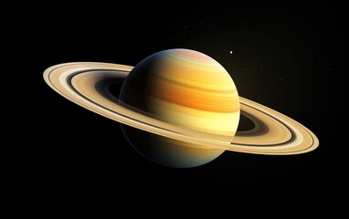 Planet Saturn in a close-up image of space in the dark.