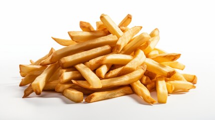 a pile of fries against a white background.