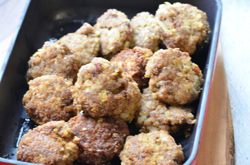 a traditional Czech dish of fried meatballs, minced meat with vegetables,