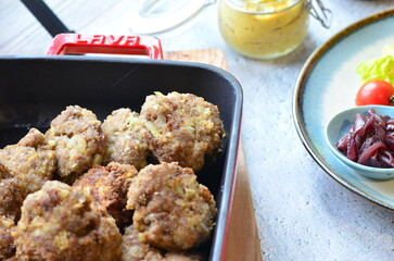 a traditional Czech dish of fried meatballs, minced meat with vegetables,