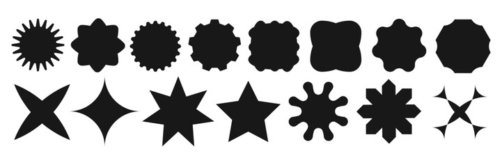set of vector stickers in the form of a starburst  multi-pointed star, sunburst badges, discount tags