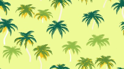 Fototapeta na wymiar Palm trees, coconut trees and a vivid, multicolored sky game art, seamless for background