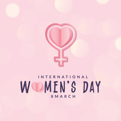 international womens day with heart 8 march greeting or wishing card pink color background with face banner, post, design vector illustration