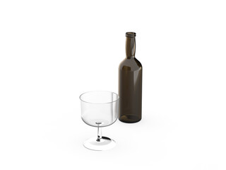 3D rendering of empty bottles and glasses