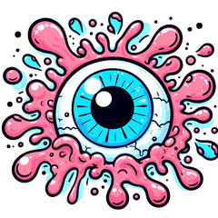 Slimy Alien Wonder: Illustration of a Big Eyed Monster Surrounded by Pink Slime with an AI Image Shade. A Refreshing Cartoon Design with a Transparent Background, Perfect for Any Creative Project