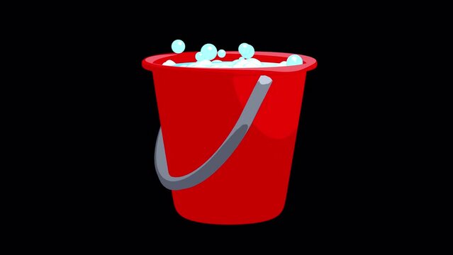Plastic red and purple, metallic gray bubbling buckets on transparent background