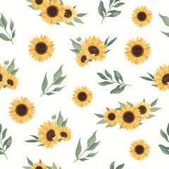Yellow Sun Seamless Pattern Flower Frame Background