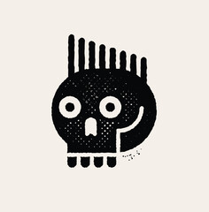 Punk skull icon with mohawk. Vector black and white illustration. - 704887107