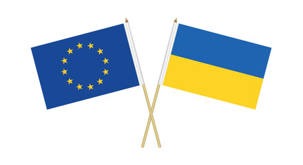 Set of Flags of the European Union and Ukraine.